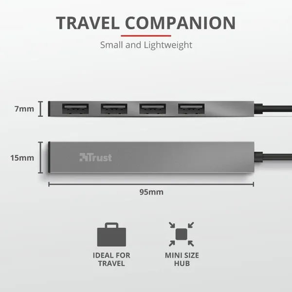 Hub USB TRUST Halyx Aluminium 4 Porturi Argintiu TR-23786 - imagine 5
