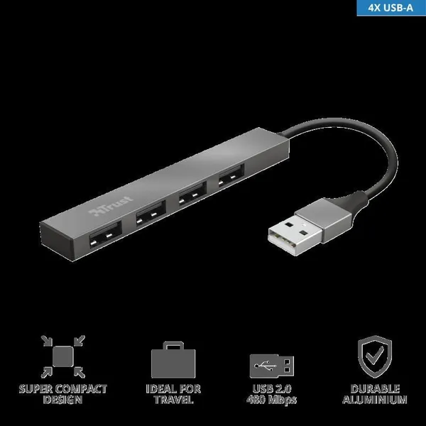 Hub USB TRUST Halyx Aluminium 4 Porturi Argintiu TR-23786 - imagine 2