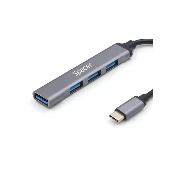 Hub USB SPACER Type-C 4 Porturi Aluminiu Argintiu