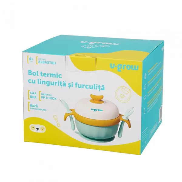 Bol Termic U-GROW Albastru 350ml cu Linguriță și Furculiță - imagine 5