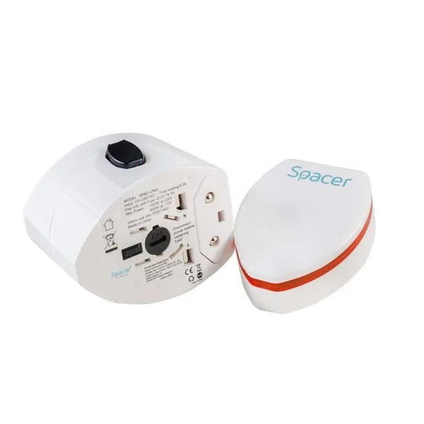 Adaptor Universal SPACER SPAD-UNIV Alb Schuko 2xUSB - imagine 5