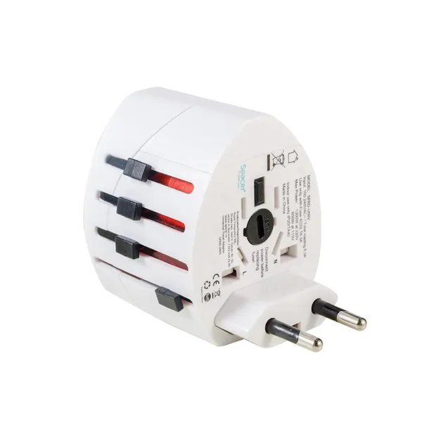 Adaptor Universal SPACER SPAD-UNIV Alb Schuko 2xUSB - imagine 2