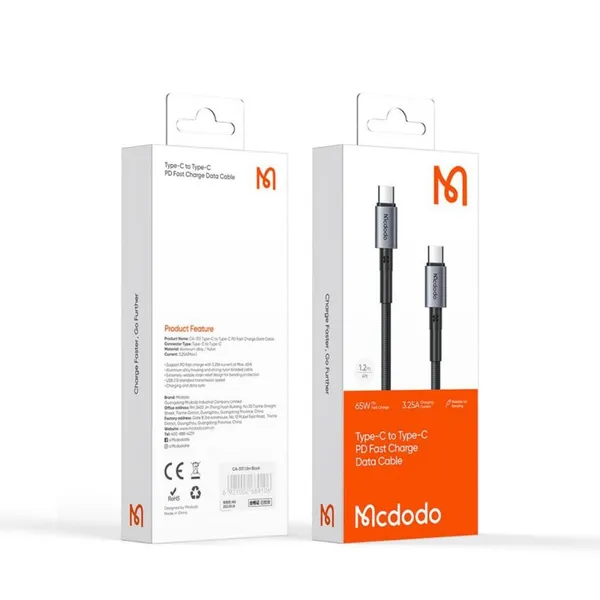 Cablu MCDODO Type-C la Type-C PD 65W 3.25A 1m Negru - imagine 3