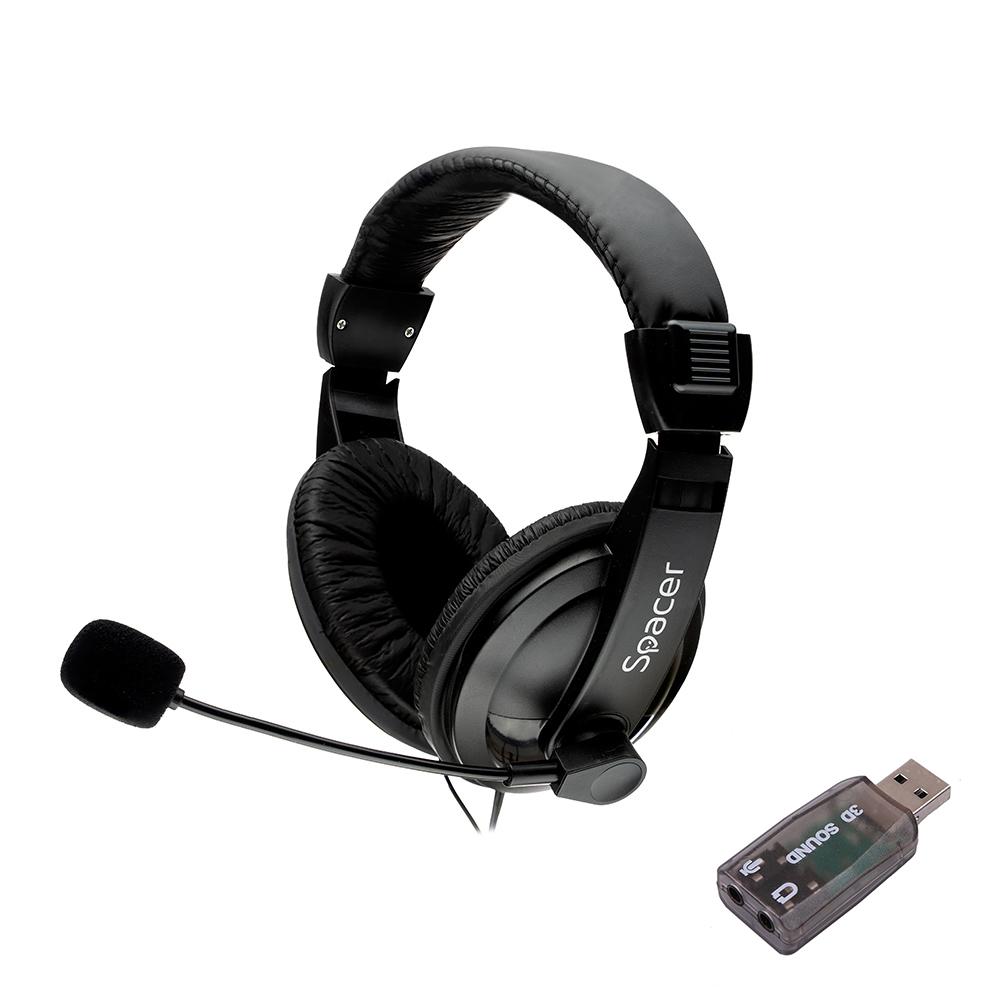 Căști Audio SPACER SPK-222-USB Cu Fir Microfon Negru