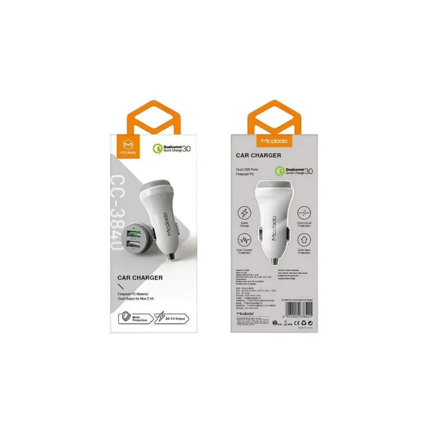 Încărcător Auto MCDODO CC-3840 5.4A 2 Porturi USB Alb - imagine 2