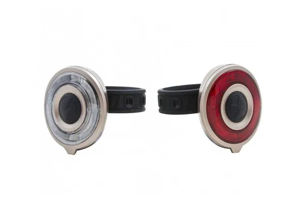 Set lumini far+stop bicicletă 2 LED albe 2 roșii auriu