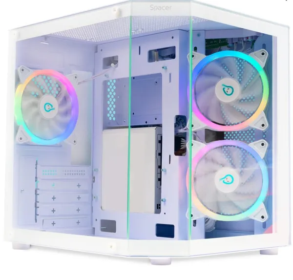 Carcasa PC SPACER Aquarium RGB Micro Tower Alb