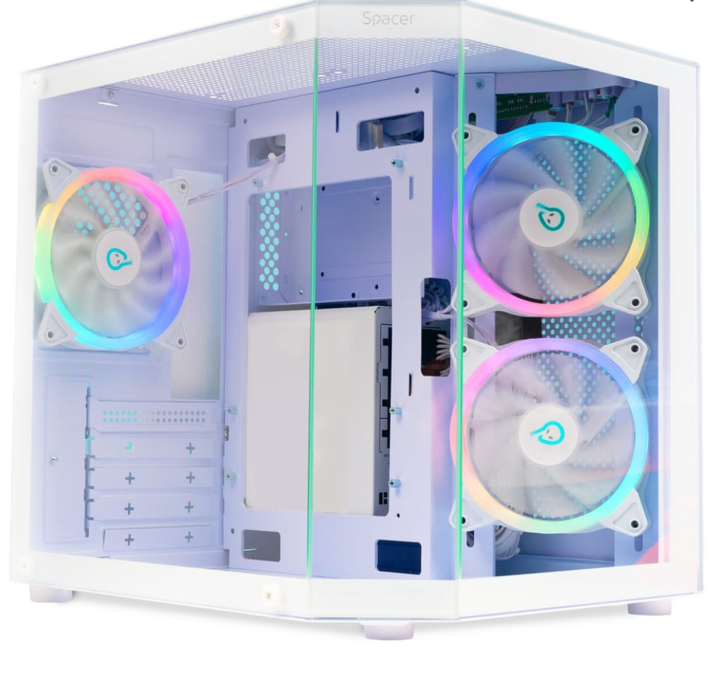 Carcasa PC SPACER Aquarium RGB Micro Tower Alb