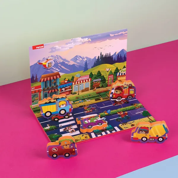 Puzzle PUEDO TOYS Masini și Semne de Circulație 17 Piese Spumă EVA - imagine 3