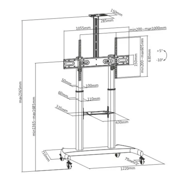 Stand TV Mobil SERIOUX TV610TW 60-100 inch 100 kg - imagine 7