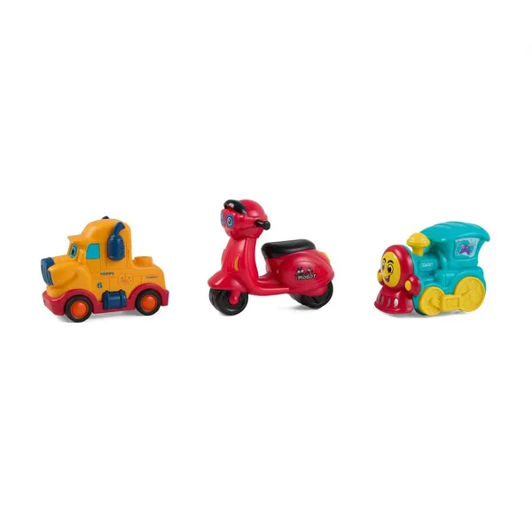 Set Mașinuțe MOMKI 3 Vehicule Inerție Galben Roșu Albastru