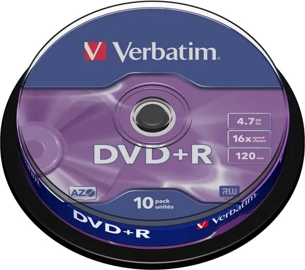 Disc DVD+R VERBATIM 4.7GB 16x 10 Bucăți Single Layer Matt Silver