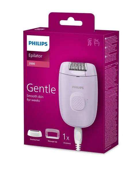 Epilator PHILIPS Seria 2000 BRE237/00 1 viteză 2 accesorii Lila - imagine 4