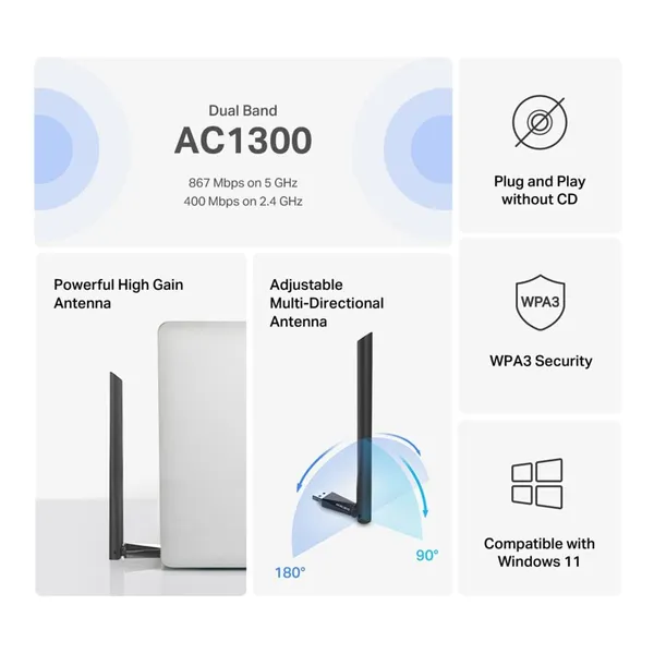 Adaptor Wireless MERCUSYS MA30H Dual-Band AC1300 USB 2.0 - imagine 3
