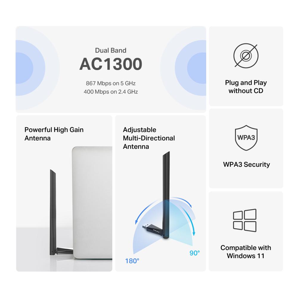 Adaptor Wireless MERCUSYS MA30H Dual-Band AC1300 - imagine 3