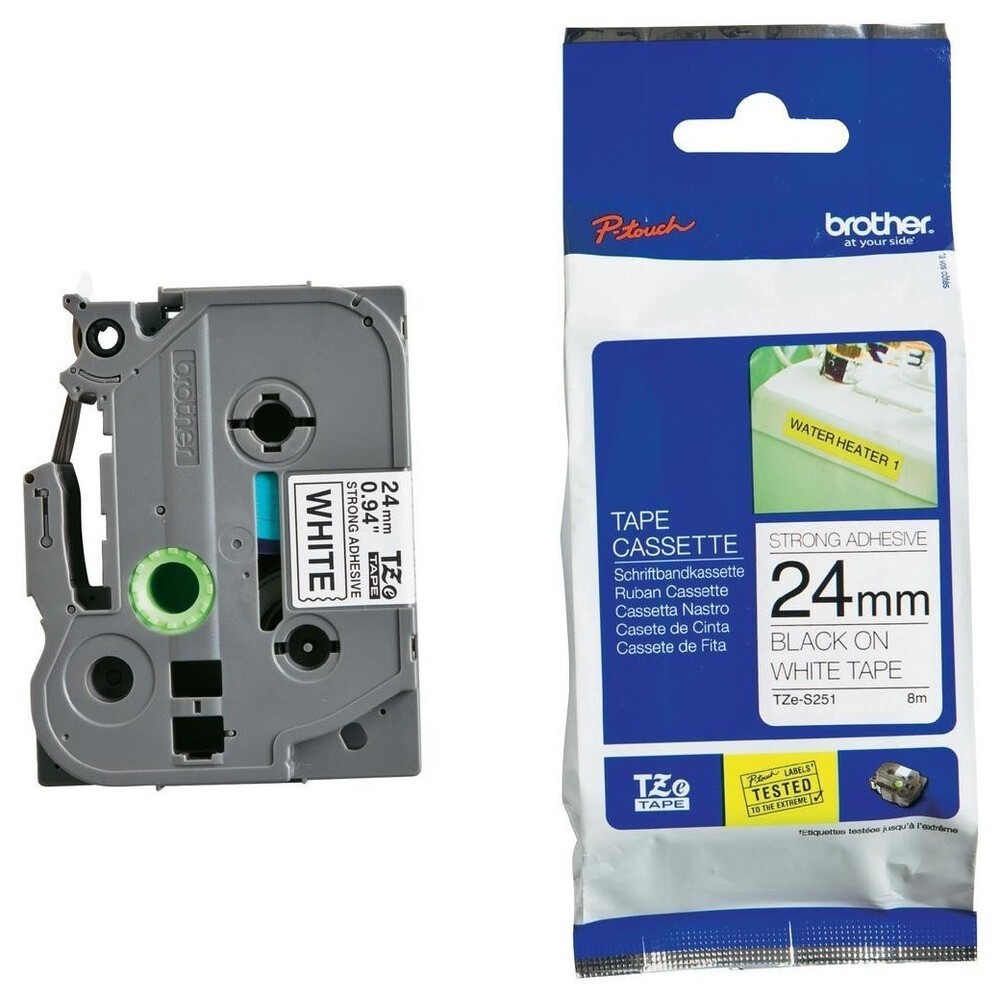 Banda Laminată WB TZS251-WB 24mm x 8m Negru pe Alb