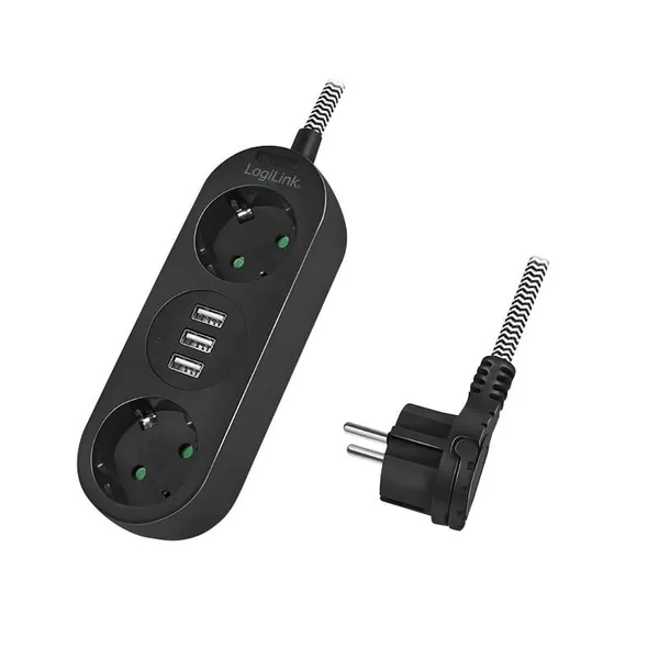 Prelungitor LOGILINK LPS262U 2x Schuko 3x USB Negru