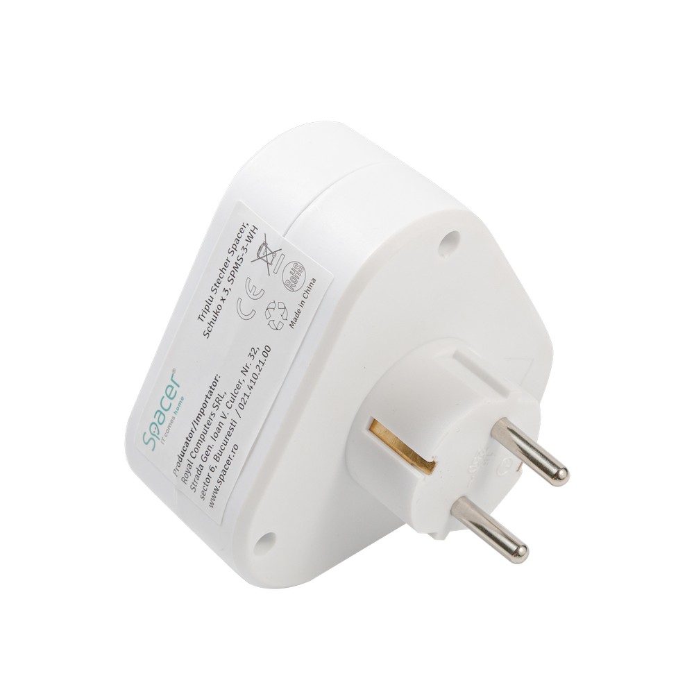 Triplu Stecher SPACER SPMS-3-WH Schuko 3500W 16A Alb - imagine 2