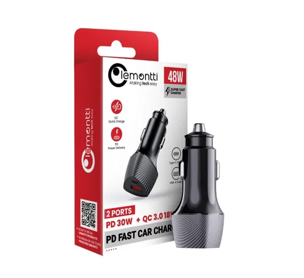 Încărcător Auto LEMONTTI LEMIAFSUCTCN 48W 2 Porturi PD Type-C + QC 3.0 Negru - imagine 2