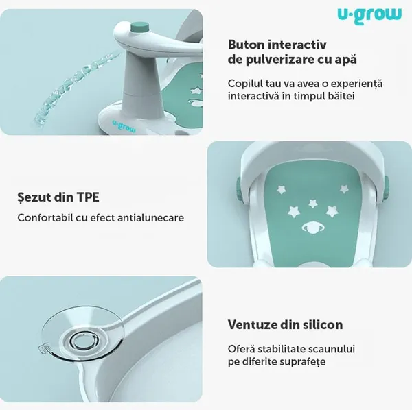 Scaun de baie U-GROW cu Ghidon și Spătar Reglabil Verde - imagine 8