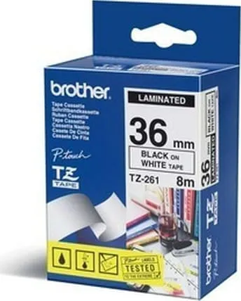 Banda Laminată BROTHER TZE261 36mm x 8m Negru pe Alb - imagine 4