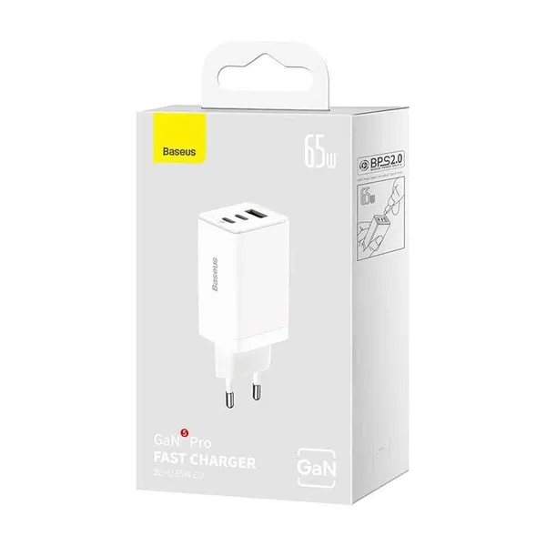 Încărcător Rețea BASEUS GaN5 Pro 65W 3 Porturi Alb - imagine 4