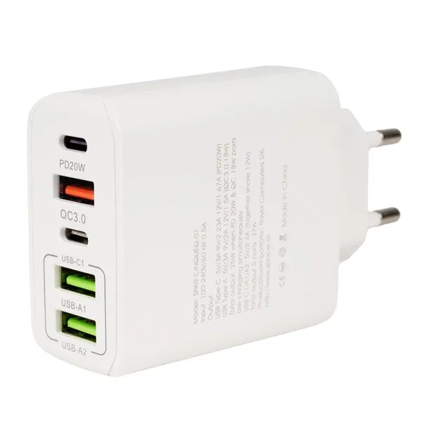 Încărcător Rețea SPACER QC 38W 5 Porturi Alb SPAR-CINQUEQ-01 - imagine 2