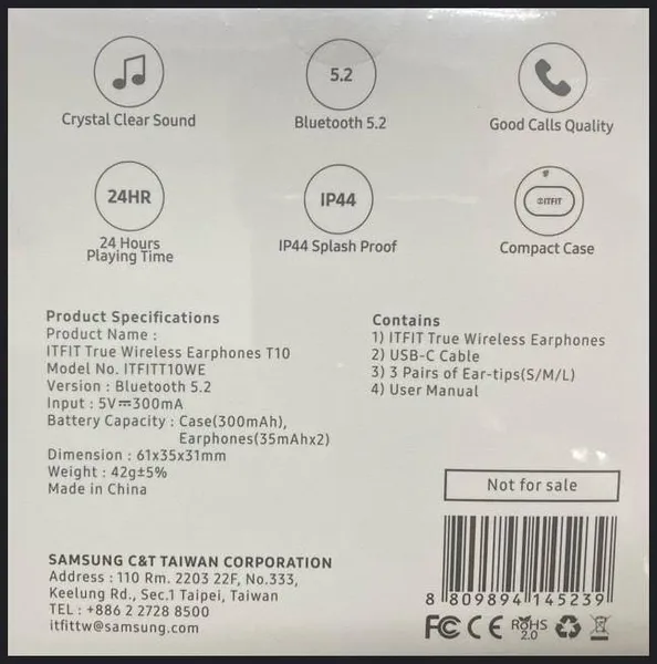 Căști In-Ear SAMSUNG ITFIT T10 True Wireless Alb - imagine 2