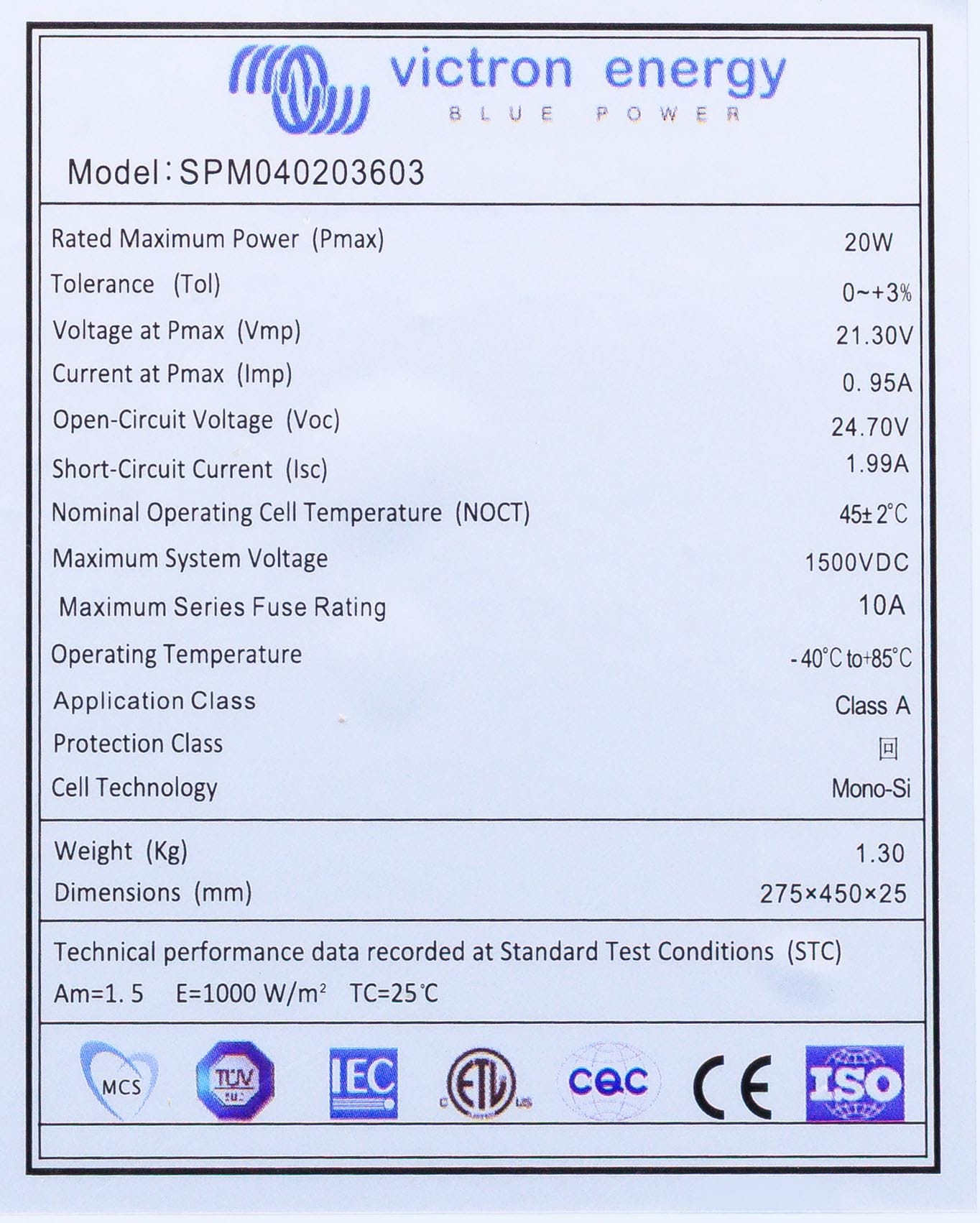Panou Solar VICTRON ENERGY Serie 4c 20W 36 Celule Mono 275x450x25mm - imagine 2