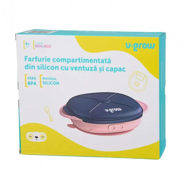 Farfurie U-GROW UG-239PP cu Capac Silicon, Mov, 19x24x6 cm - imagine 4