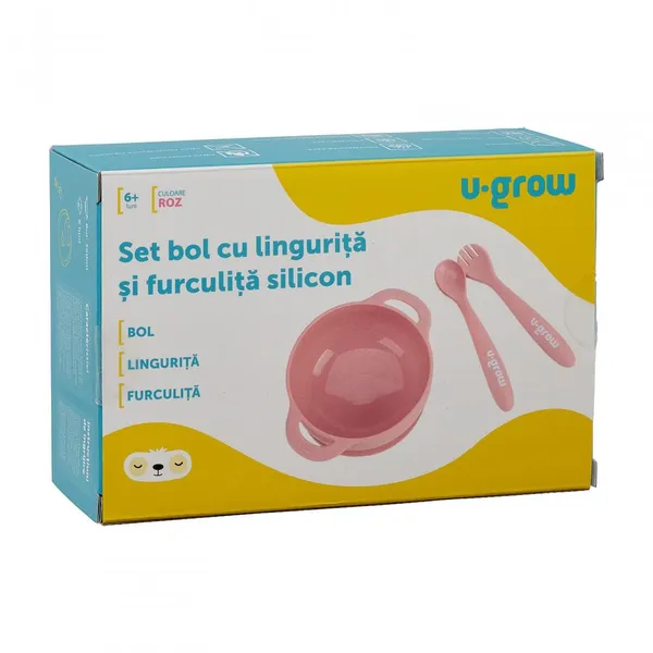 Set Hrănire Bebeluși U-GROW Silicon Roz 350ml - imagine 3