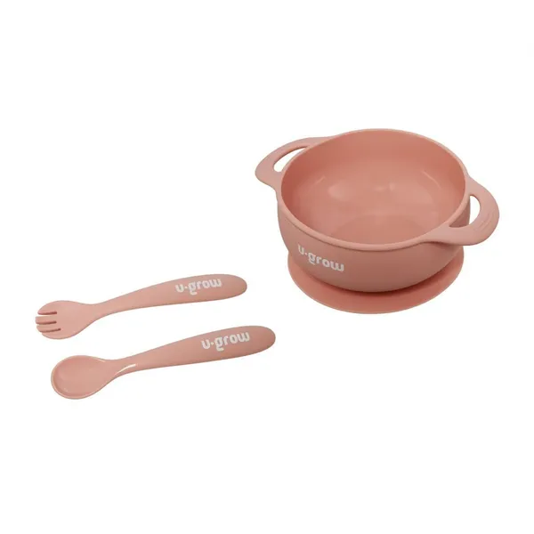 Set Hrănire Bebeluși U-GROW Silicon Roz 350ml - imagine 2