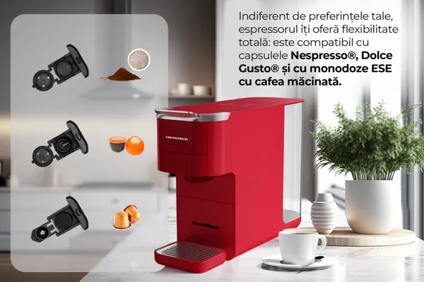 Espressor cu Capsule HEINNER Cafe Supreme HEMC-DD15RED Roșu - imagine 8