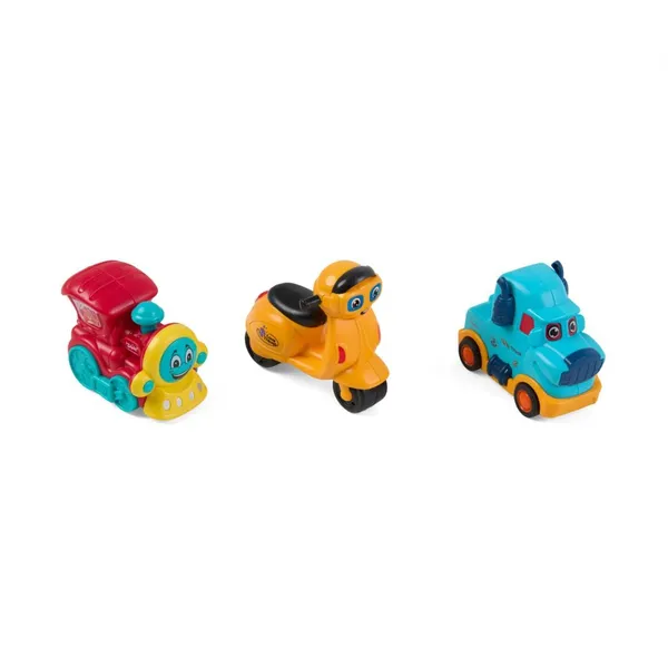 Set Vehicule MOMKI 3 Piese Inerție - Mașinuță Tren Scuter - imagine 2
