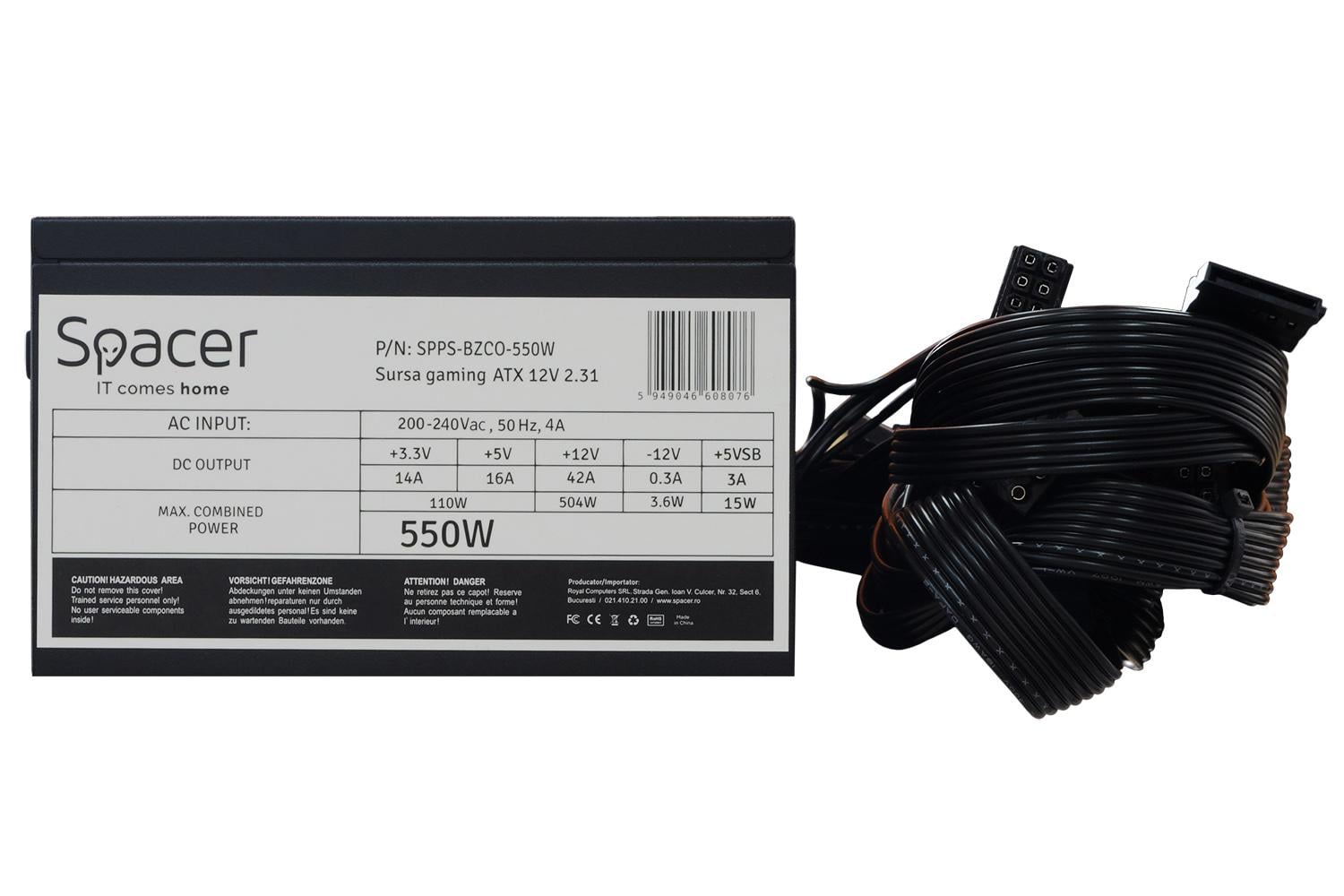 Sursă PC SPACER BZCO-550 550W 80Plus Bronze - imagine 2