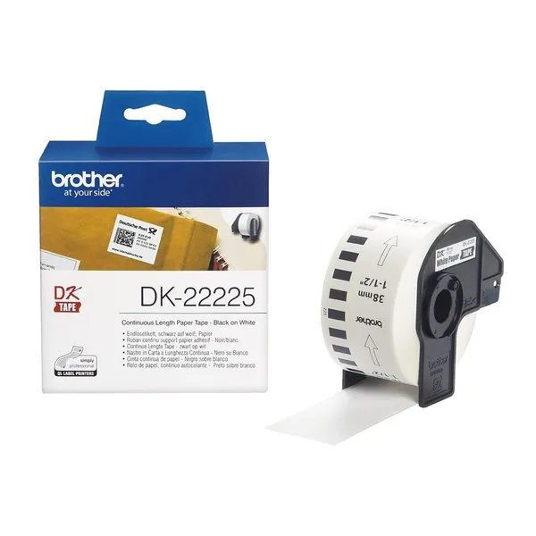 Bandă Continuă BROTHER DK22225 38mm x 30.48m Negru pe Alb