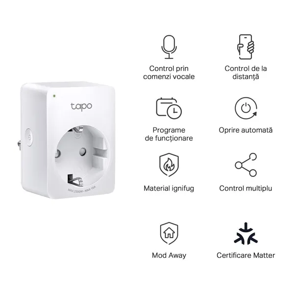 Priză inteligentă TP-LINK Tapo P100M Matter WiFi Alb - imagine 13