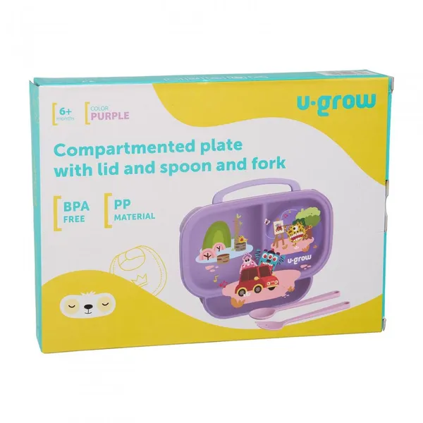 Farfurie compartimentată U-GROW mov cu capac - imagine 8