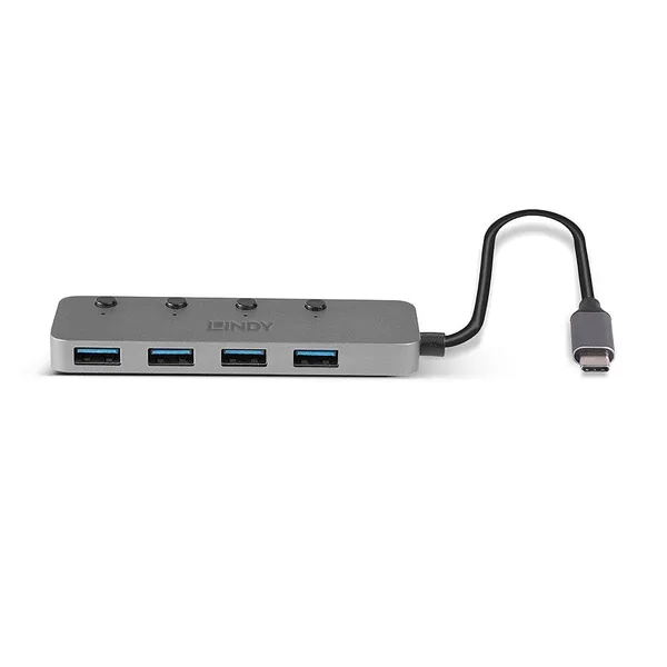 Hub USB LINDY 43383 USB-C 4 Porturi Gri - imagine 3