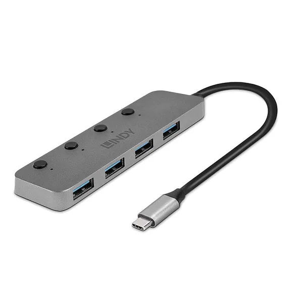 Hub USB LINDY 43383 USB-C 4 Porturi Gri