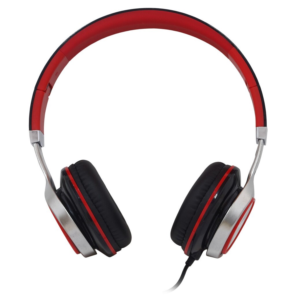 Căști SPACER SPHS-SILVER cu fir pliabile negru/roșu