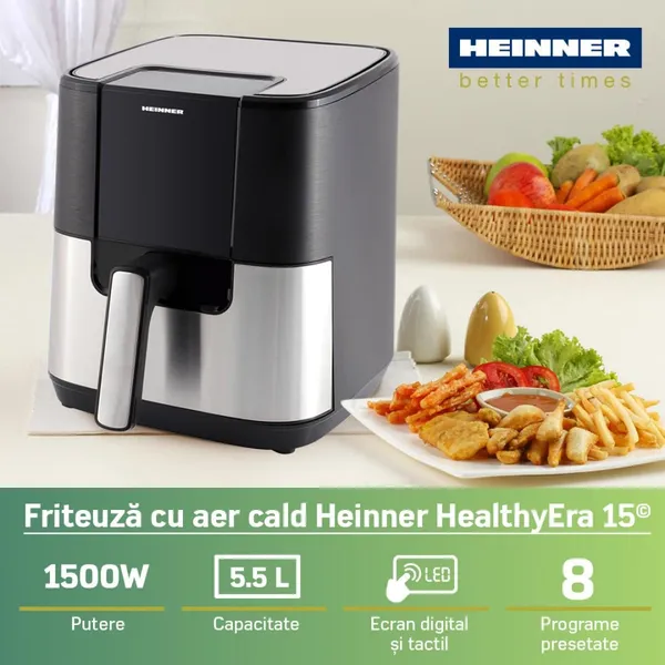Friteză aer cald HEINNER Healthyera 15 5.5L 1500W Negru/Silver