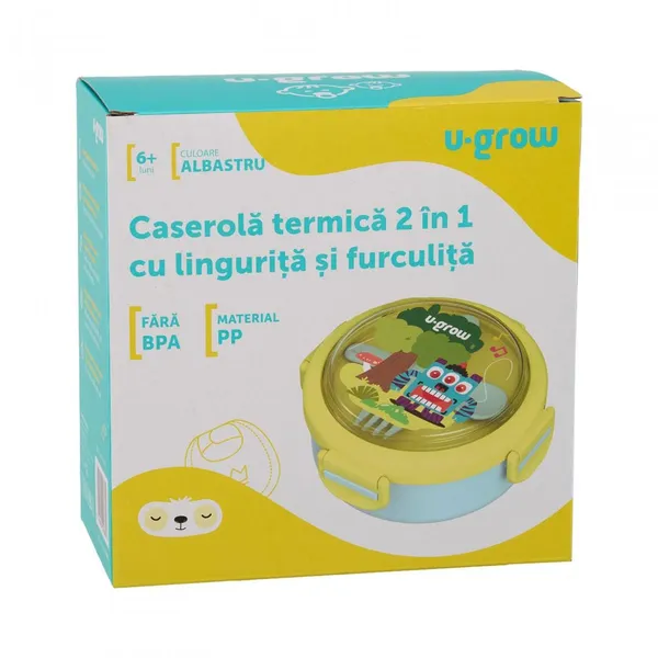 Caserolă termică U-GROW cu linguriță și furculiță Albastru - imagine 8