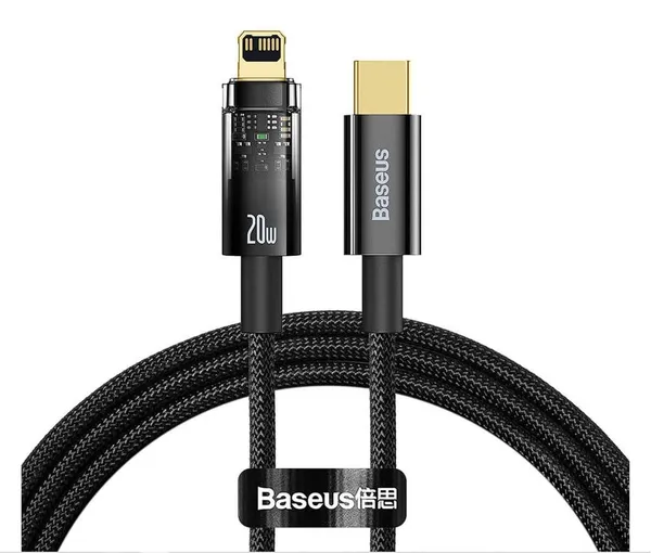 Cablu BASEUS Explorer USB-C Lightning 20W 2m Negru CATS000101