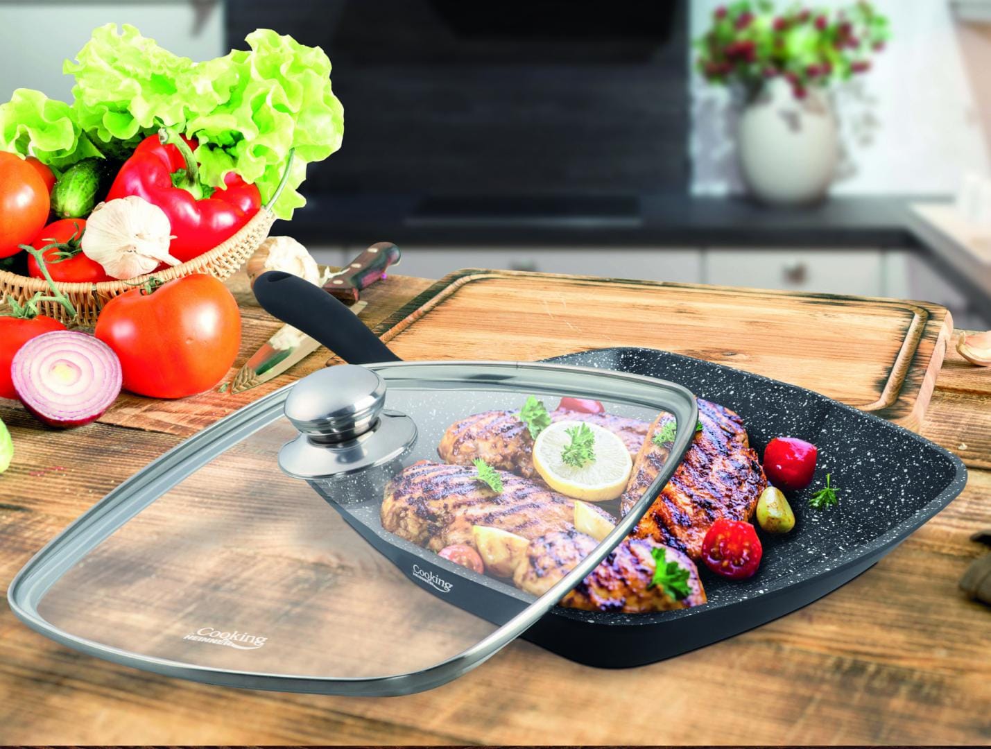 Tigaie Grill HEINNER Dark Line Aluminiu 28 cm cu Capac