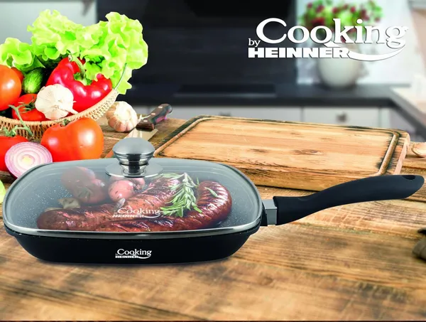 Tigaie Grill HEINNER Dark Line Aluminiu 28 cm cu Capac - imagine 6