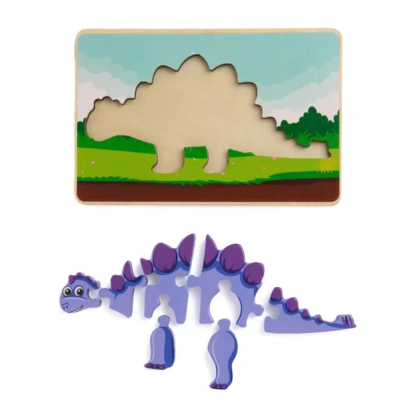 Puzzle Lemn MOMKI Stegozaur 8 Piese - imagine 2