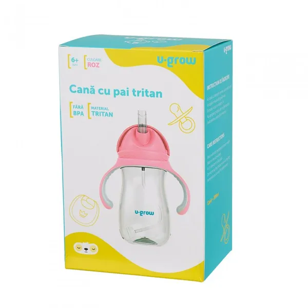 Cană cu pai U-GROW Tritan Roz 300ml - imagine 4