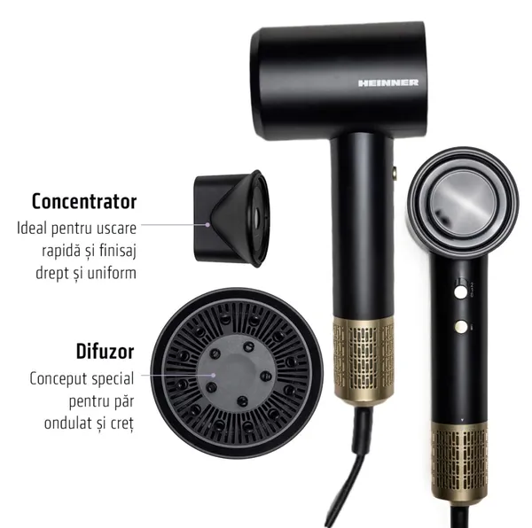 Uscător de Păr HEINNER HHD-R16BLDC-BK 1600W Ionizare Motor BLDC Negru - imagine 5