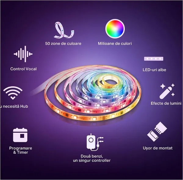 Set 2 Benzi LED TP-LINK Tapo L930-10 Wi-Fi Smart Multicolor cu Zone de Culoare - imagine 10